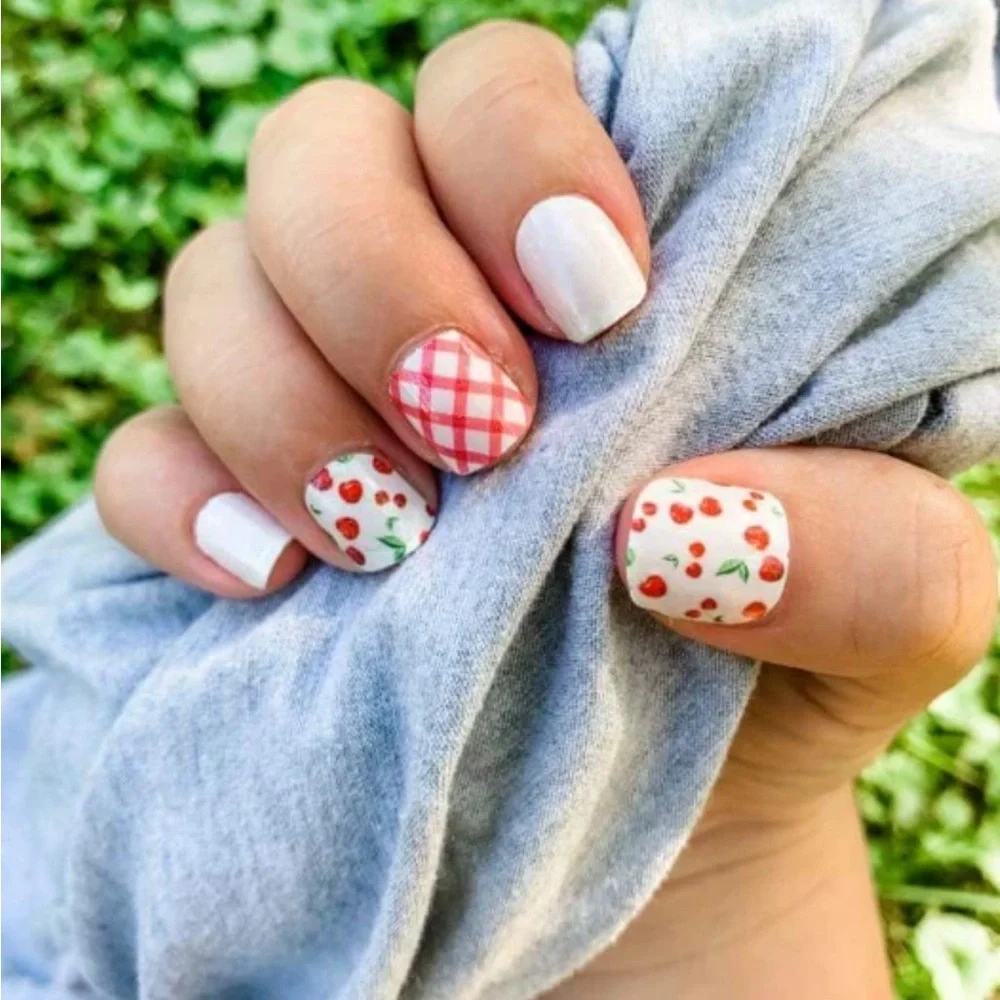 *Retired* Color Street: Cherry-Picked | White Red Gingham Spring Summer Girly - Picture 2 of 12